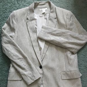 H&M Striped Off-White Linen Blazer size 14